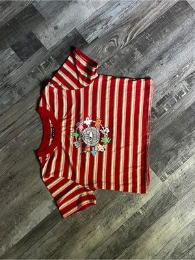 Multi Striped Short-Sleeve Tee with World Peace Graphic